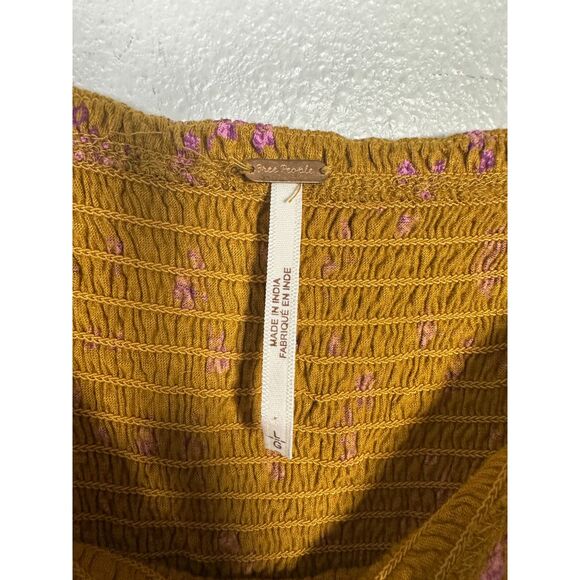 Free People Marigold Smocked Square Neck Golden Combo Size Large - Picture 4 of 8